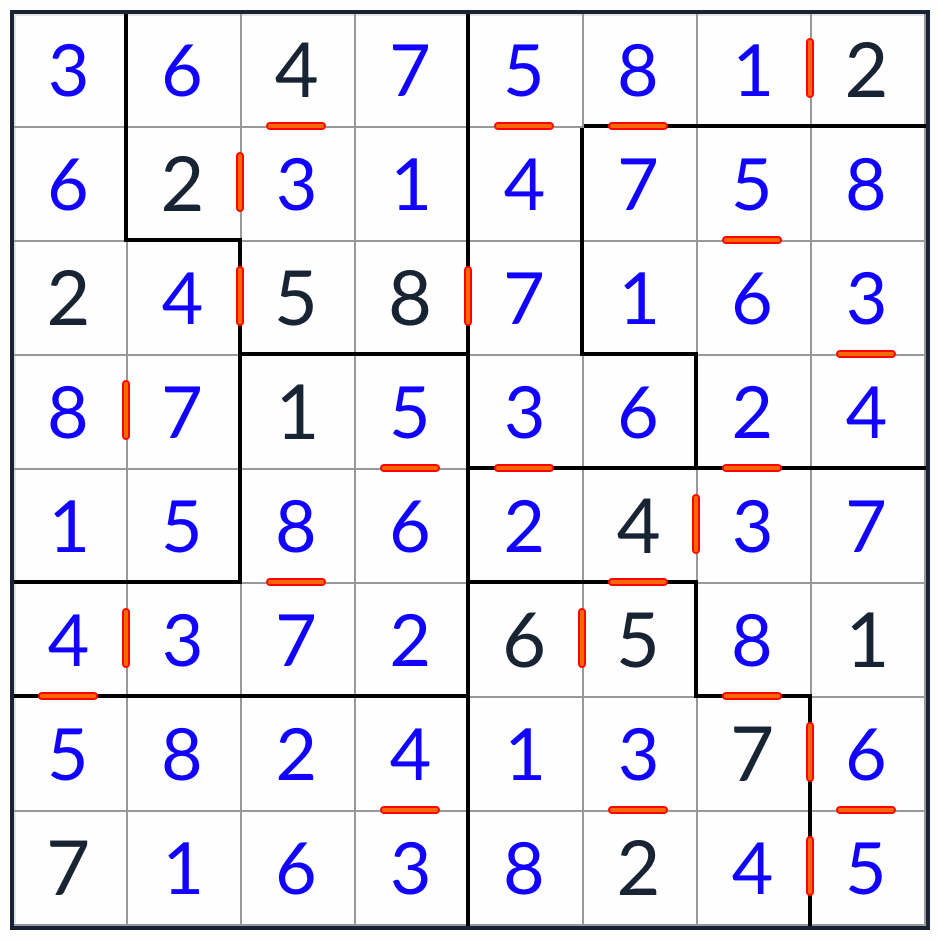 Irregular Consecutive Sudoku 8x8 solution