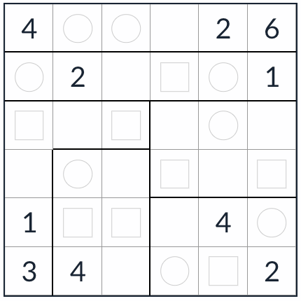 Anti-Knight Irregular Even-Odd Sudoku 6x6