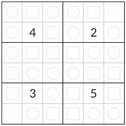 Anti-Knight Even-Odd Sudoku 6x6