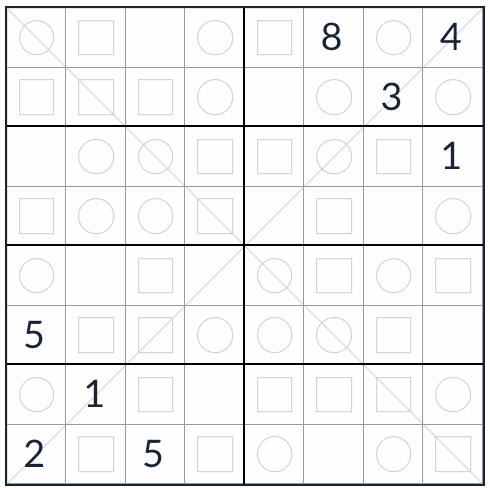 Anti-King Diagonal Even-Odd Sudoku 8x8
