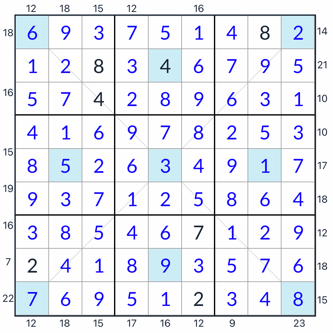 Diagonal Girandola Frame Sudoku solution