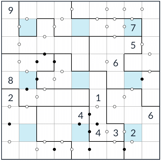 Irregular Center Dot Kropki Sudoku