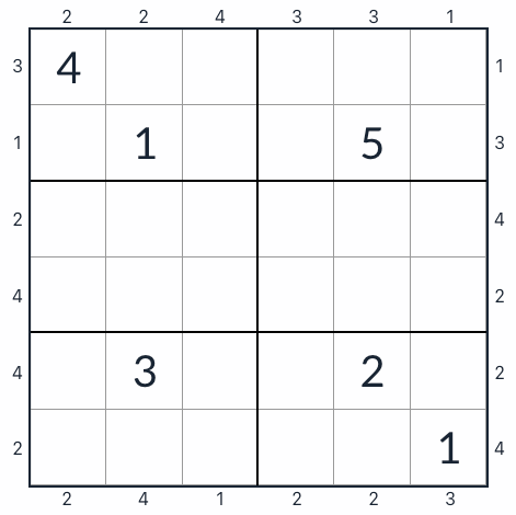 Anti-Knight Skyscraper Sudoku 6x6