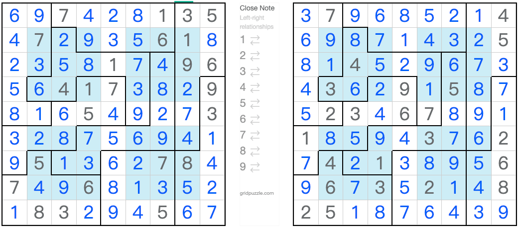 Twin Corresponding Jigsaw Hyper Sudoku solution